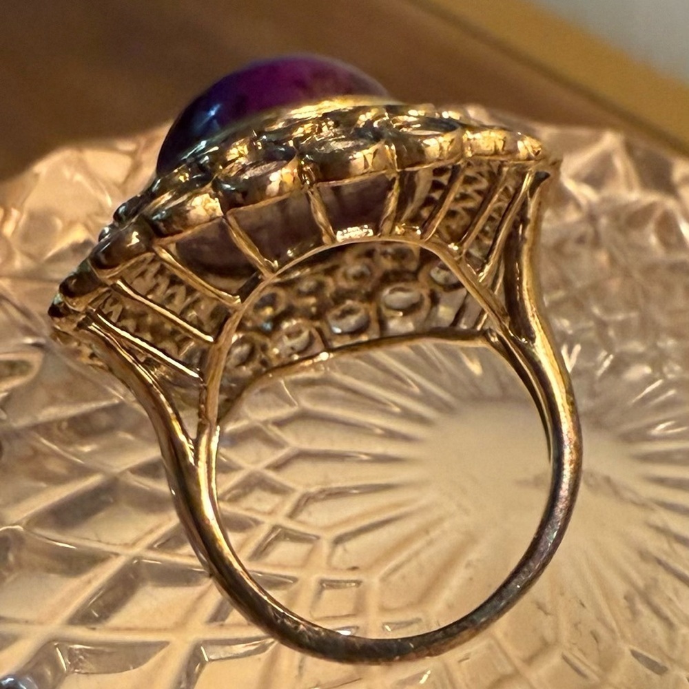 Rarities Vintage Carol Brodie Vermeil Purple Mohave Turquoise & White Topaz Ring - Picture 5 of 8